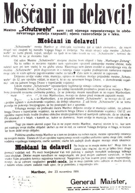 MAISTROV RAZGLAS O RAZOROŽITVI ZELENE GARDE V MARIBORU