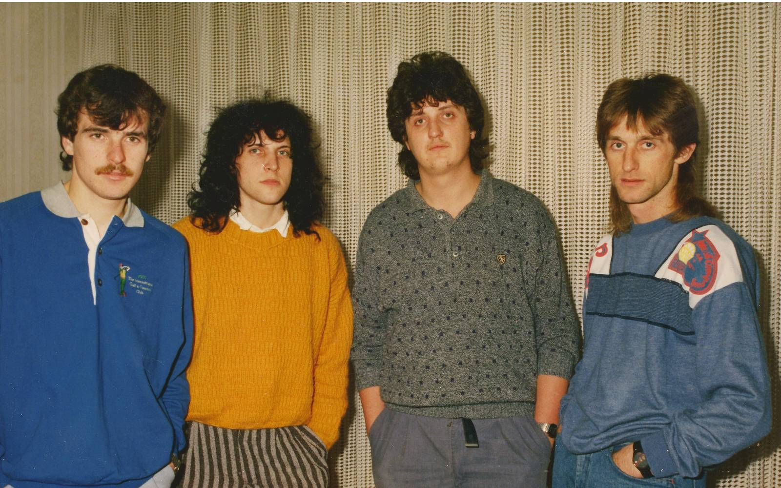Transi v najudarnejši zasedbi – Milan Domajnko, Cveto Šteinbauer, Marjan Šprah in Peter Poštrak leta 1986, arhiv Denisa Poštraka. Foto: Aleksander Onišak.