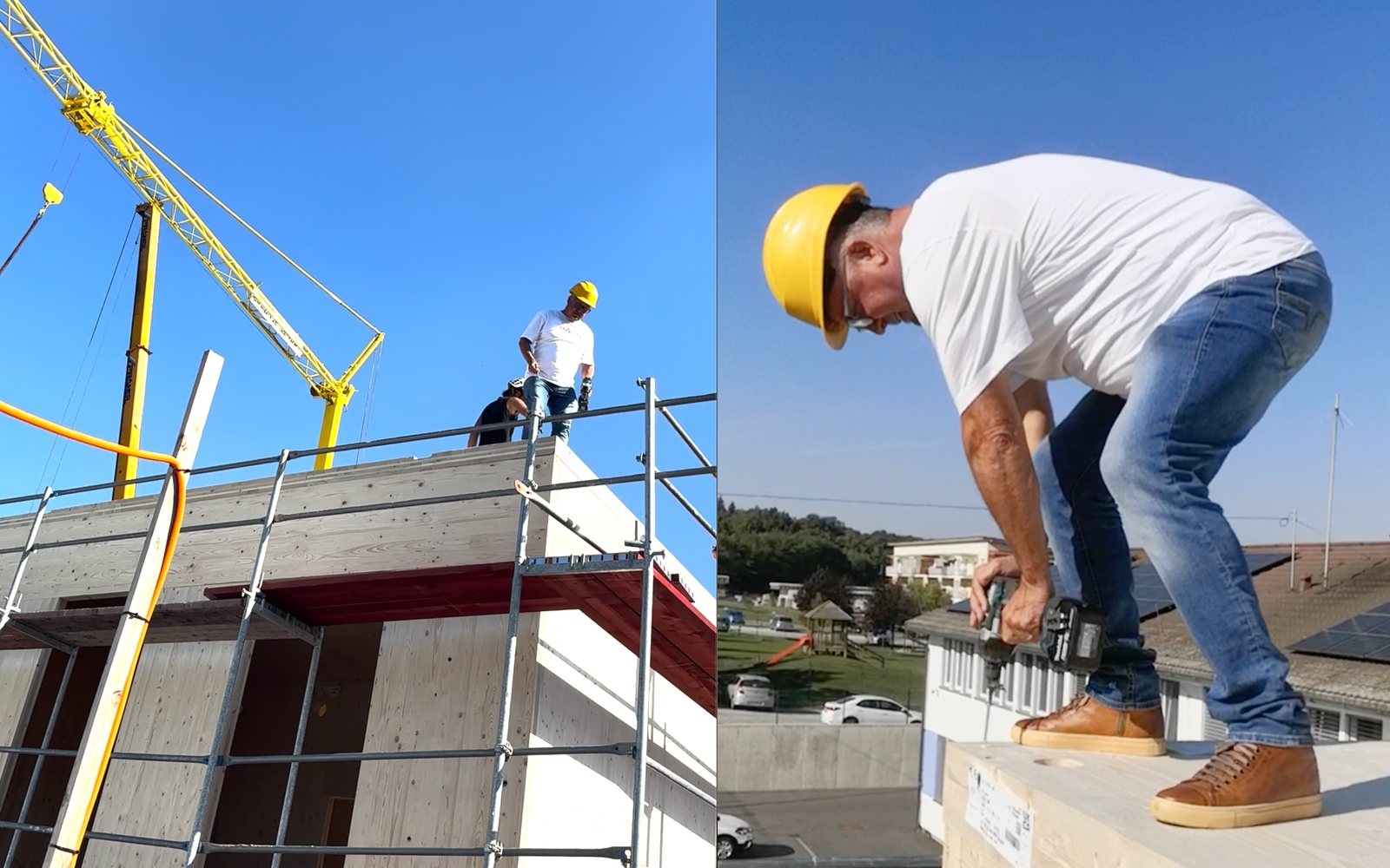 Zadnji vijak na strešni konstrukciji je simbolično zavil direktor podjetja Gradnje Lenart d.o.o. Marjan Bračko. Foto: Maksimiljan Potočnik