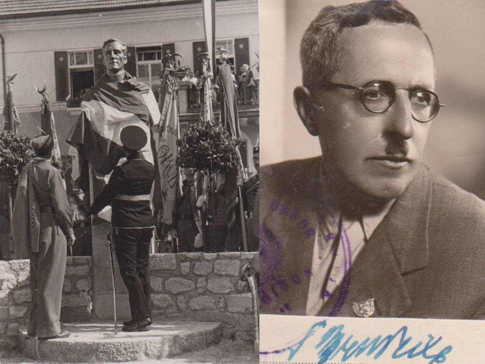 Dr. Bruno Weixl, velik slovenski narodnjak, humanist in zdravnik je pri Sv. Trojici pustil globoke sledi. Osebni arhiv, Elko Borko. - Leta 1938 so na Weixlovo pobudo pri Sv. Trojici odkrili doprsni kip ubitega jugoslovanskega kralja Aleksandra I. Osebni arhiv Marjan Toš.